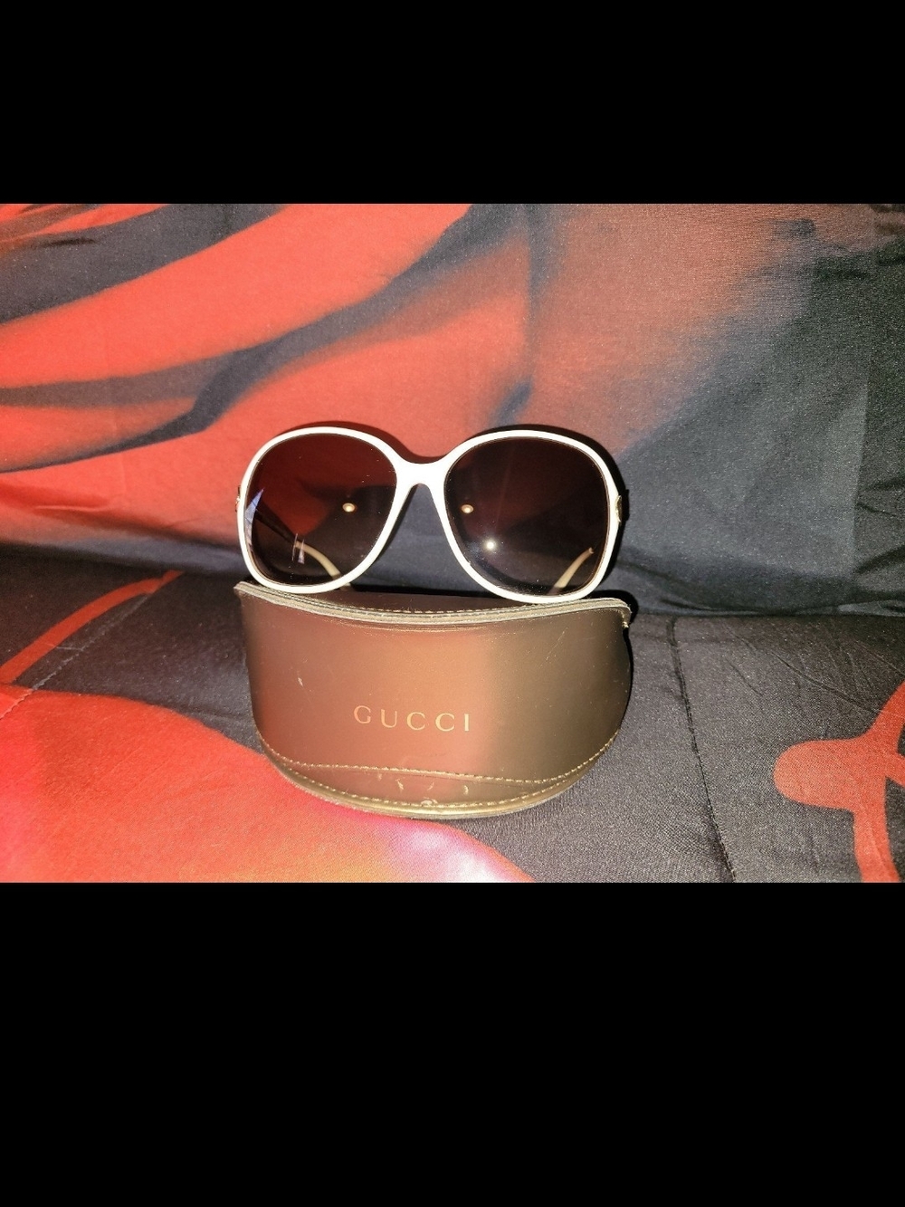 Gucci Women’s White Oversized Round Sunglasses with Dark Lenses
